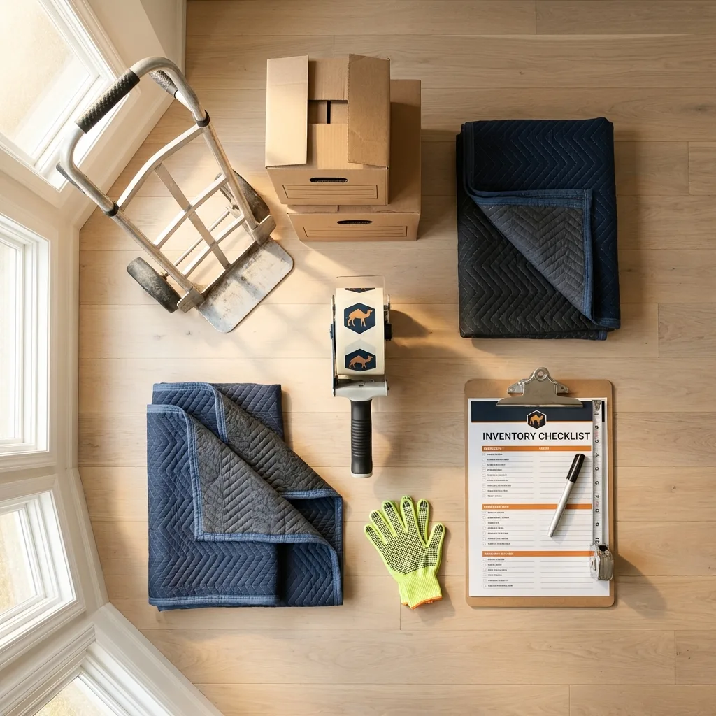 Professional moving supplies and packing materials layout for Pleasantville residential relocations